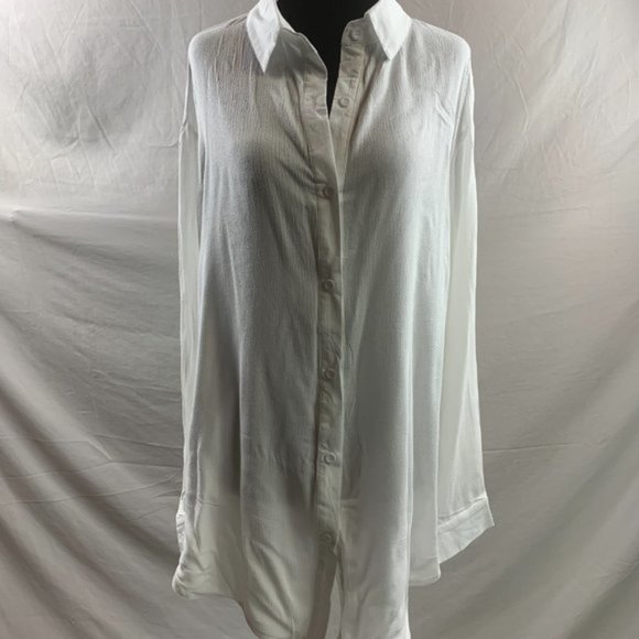 Drop Shoulder Longline Shirt White - Picture 6 of 6